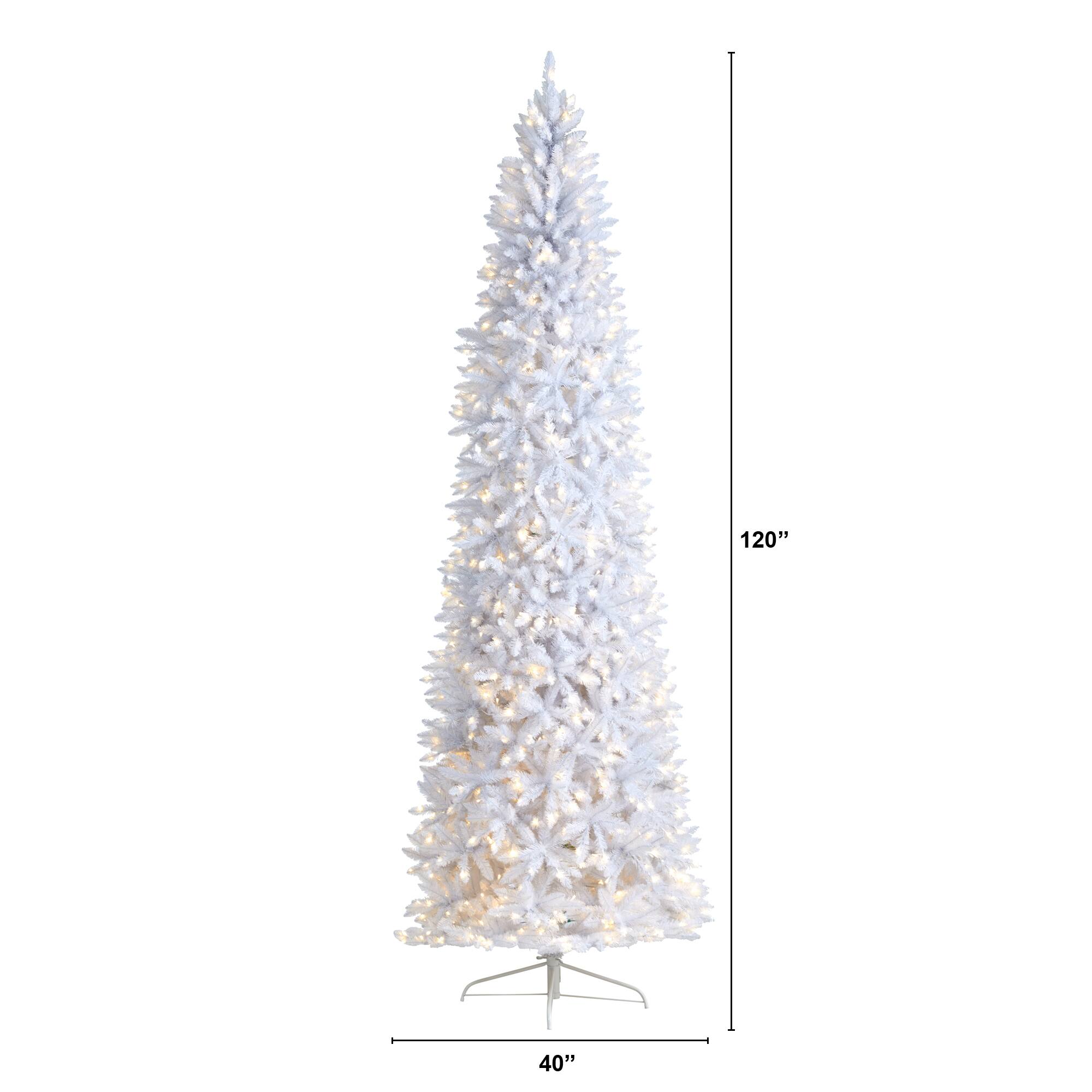 10ft. Pre-Lit Slim White Artificial Christmas Tree, Warm White LED Lights